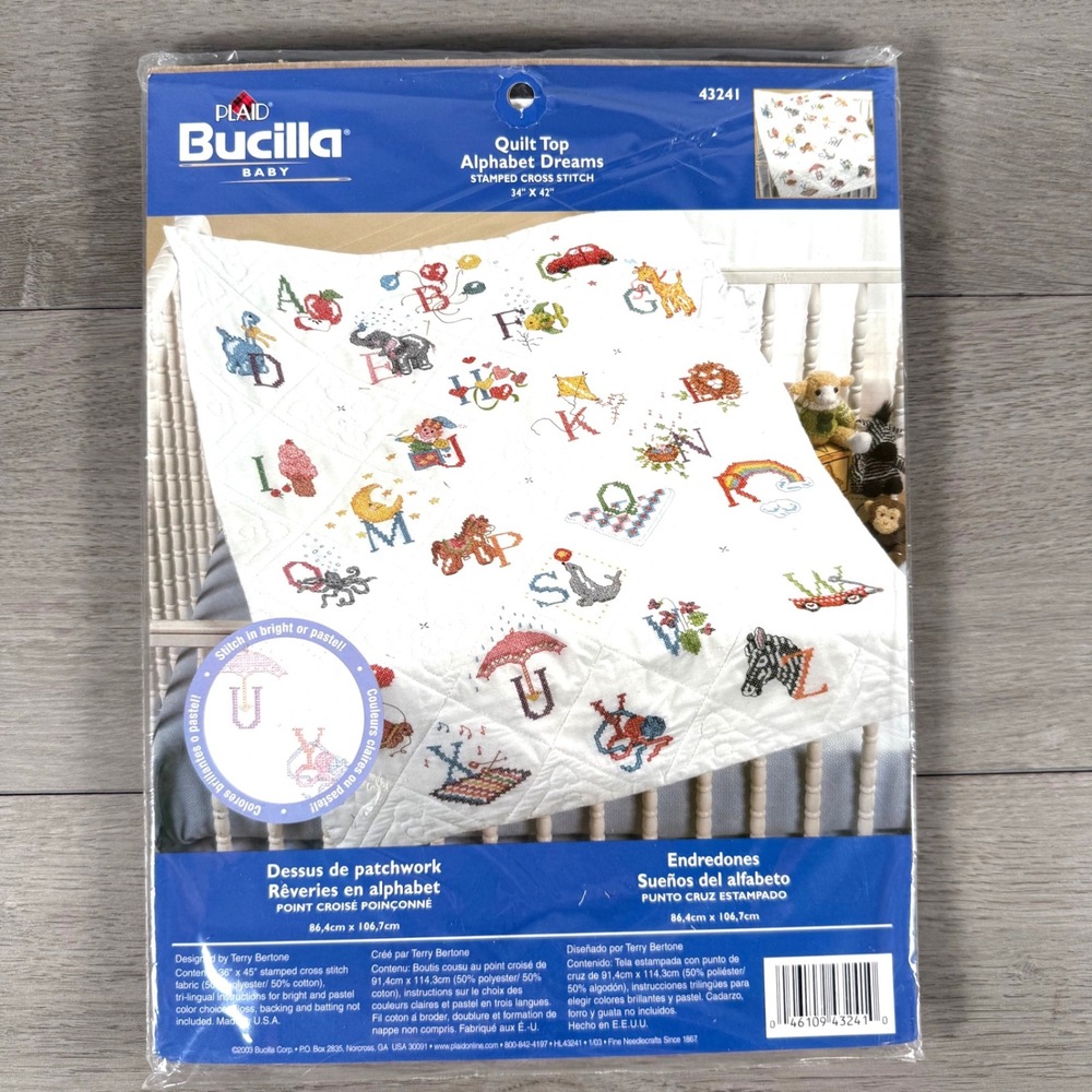 Bucilla Alphabet Dreams Stamped Cross Stitch Quilt Top Kit 34x42 2003 USA 43241